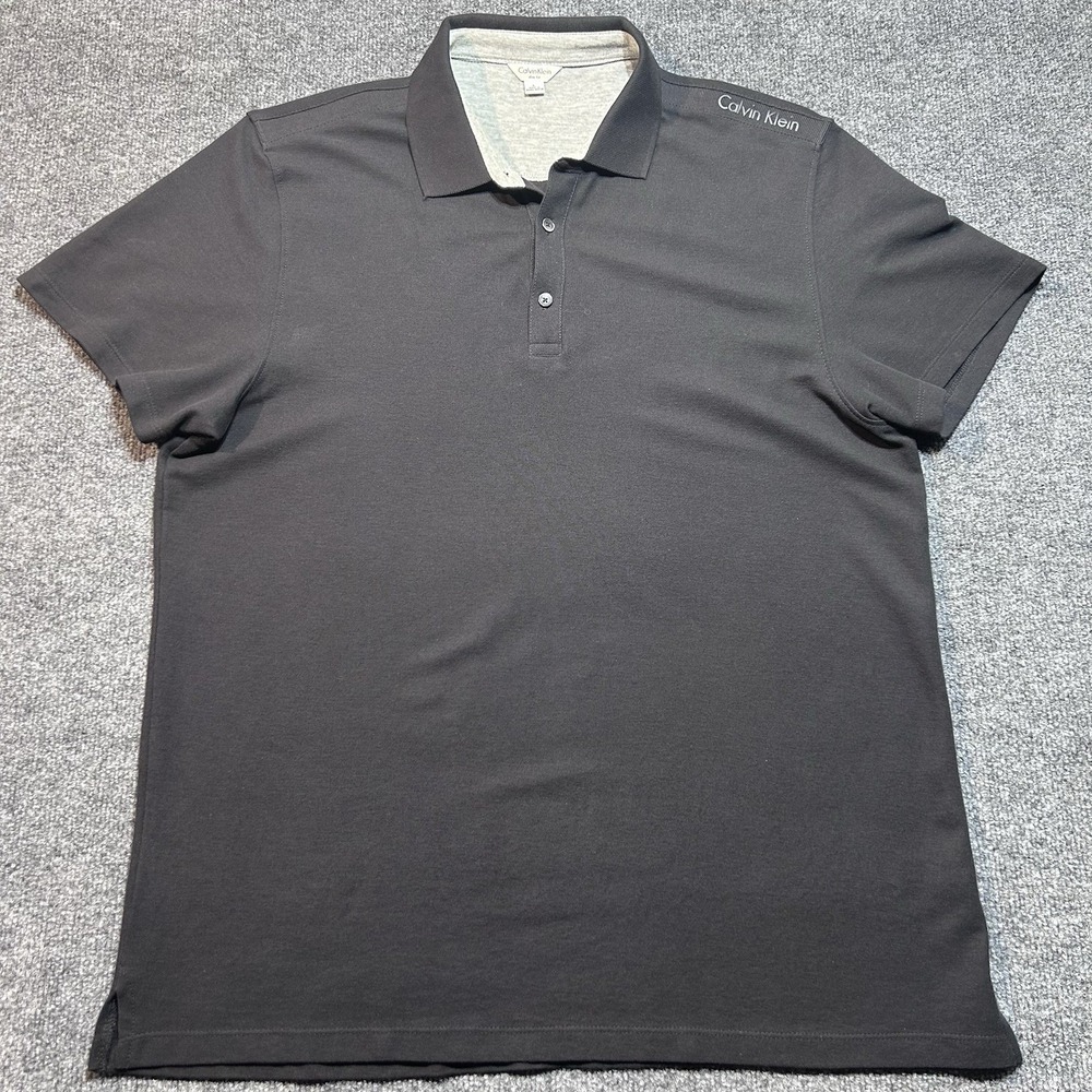 Calvin Klein Polo Shirt Mens Large Black Logo Collared Short Sleeves Casual - Picture 2 of 7